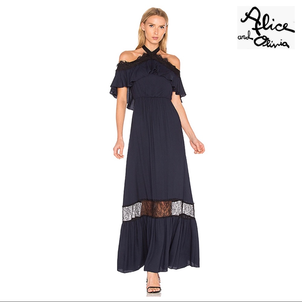 ALICE + OLIVIA LACE DETAIL MAXI DRESS - Picture 1 of 5